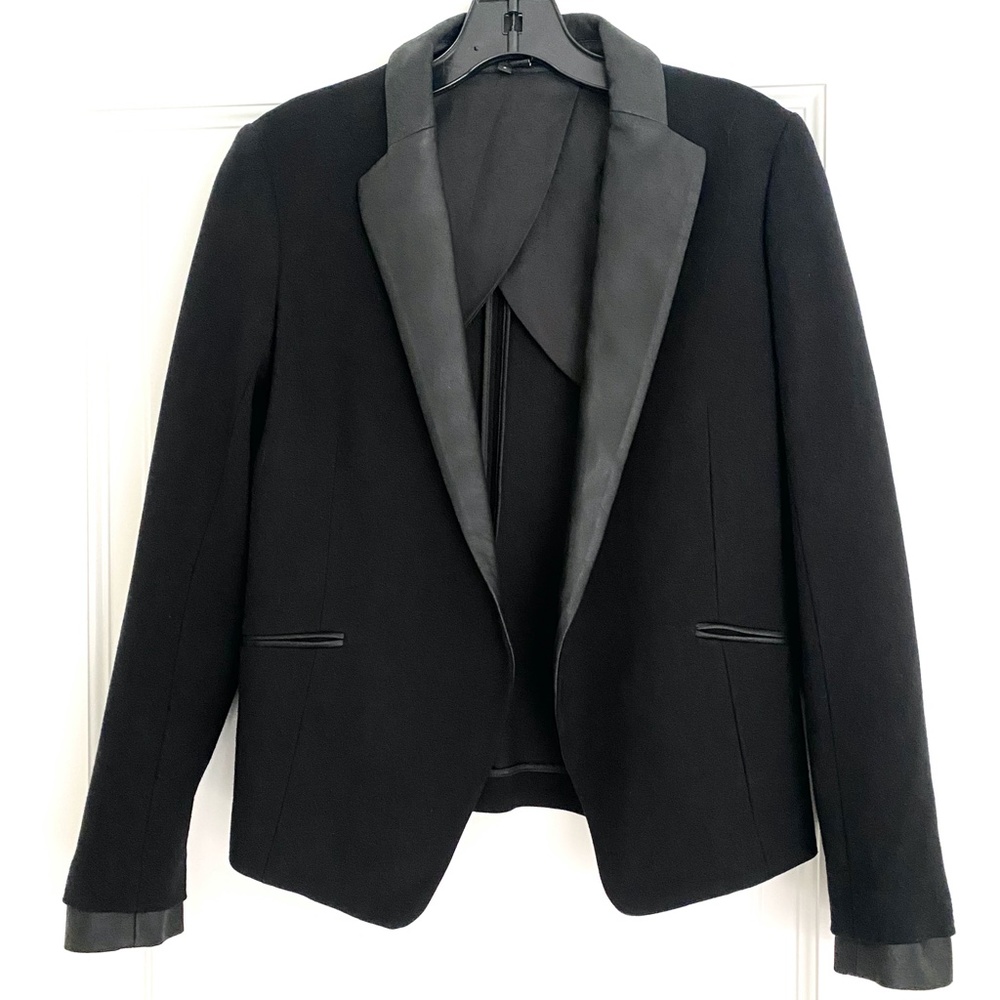 Theory Leandria Leather Trim Tuxedo Blazer - 2 - Picture 4 of 7